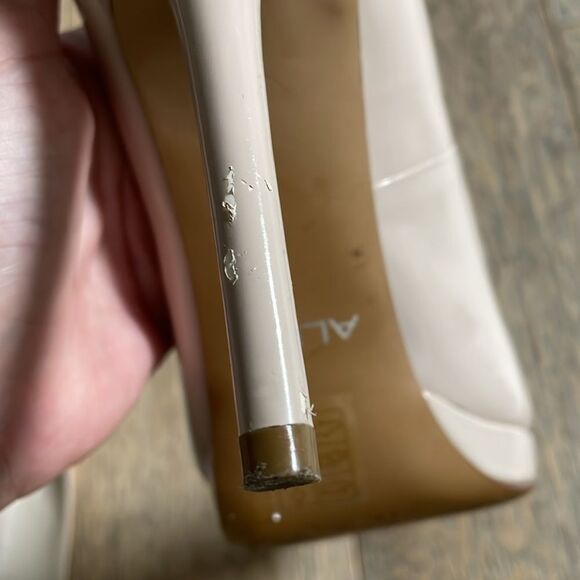 Patent Leather Stiletto Pumps Size 6.5 Nude Almond Closed Toe Platform - Picture 6 of 11